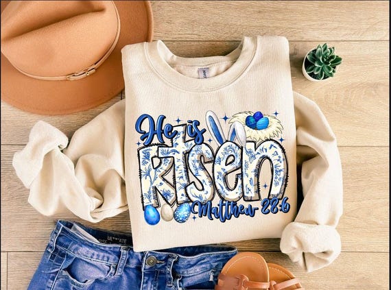 Retro Stamps Shirt, He Is Risen Easter Tee, Christian Easter T-Shirt, Coquette Religious Easter Top, Bible Verse Sweatshirt