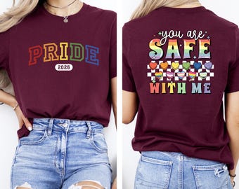 You Are Safe With Me Shirt, LGBT Friendly Shirt, LGBT Support Shirt, Rainbow Hoodies, LGBT Heart Tee, Pride Sweatshirts, Pride Flag Shirt