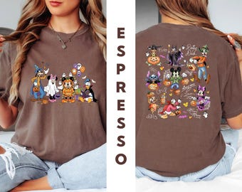 Comfort Colors® Disney Cute Halloween Double Sided Shirt, Disney Mickey Minnie Boo T-shirt, Matching Family Halloween Tee, Disney T-shirts