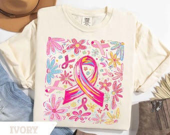 Comfort Colors® Pink Ribbon T-Shirt, Breast Cancer Tee, Pink Ribbon Sweater, Cancer Survivor Shirt, Breast Cancer Awareness Tee, Women Gift