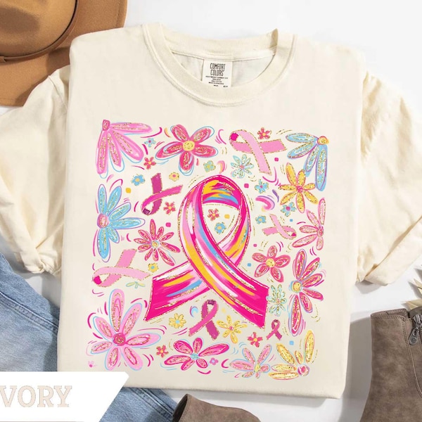 Comfort Colors® Pink Ribbon T-Shirt, Breast Cancer Tee, Pink Ribbon Sweater, Cancer Survivor Shirt, Breast Cancer Awareness Tee, Women Gift