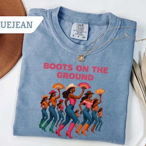 Comfort Colors Where Them Fans At, Boots On The Ground Black Cowgirl Cowboy T-Shirt, Trail Ride Rodeo Apparel, TikTok Dance Trend, Southern