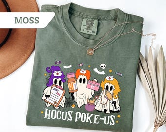 Comfort Colors® Hocus Poke-us Witch Nurse Halloween Shirt, Medical Lab Tech Halloween Shirt, ER Crew Tee, Spooky Health Professional Sweater