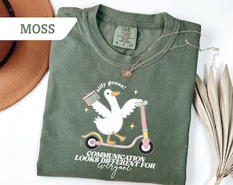 Comfort Colors® Communication Looks Different For Everyone Silly Goose Tee, SLP Goose Tee, Speech Therapist Tee Sweater, Funny SLP Gift