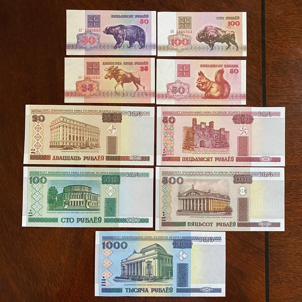 Belarus lot of 9 Uncirculated Banknotes from 2000,1992 Paper Money, Currency, USSR