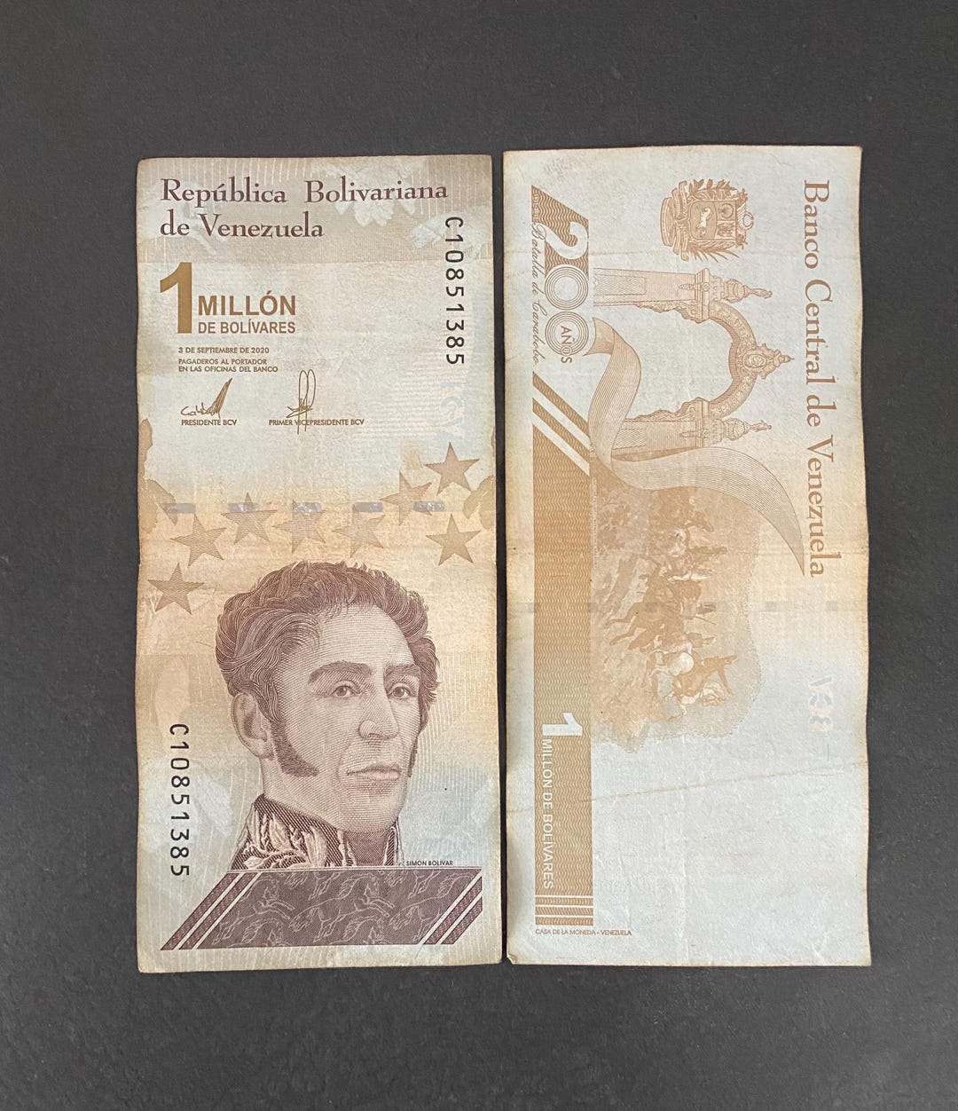 5x Venezuela 1 Million Bolívar Soberano Banknotes – 2020 Circulated Paper Money