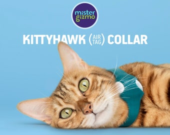 AirTag Collar for Kittens, Cats, Pocket Dogs, Ferrets, KittyHawk is a Minimal, Streamlined & Lightweight Collar with a built-in AirTag slot