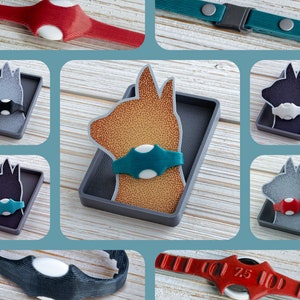 May include: A set of colorful dog collars with different designs. The collars are made of a soft, flexible material and feature a variety of colors and patterns. The collars are also adjustable to fit different neck sizes.