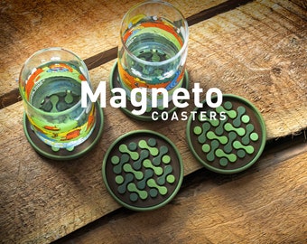 Magneto Coaster Set in Camo, Magnetic Stacking Coasters, a great Wedding gift, Housewarming gift, and a fresh pop of Design for any home.