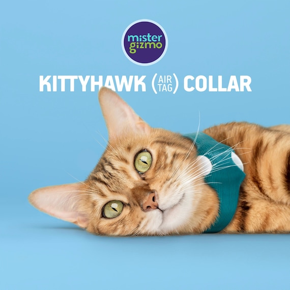 AirTag Collar for Kittens, Cats, Pocket Dogs, Ferrets, KittyHawk is a Minimal, Streamlined & Lightweight Collar with a built-in AirTag slot