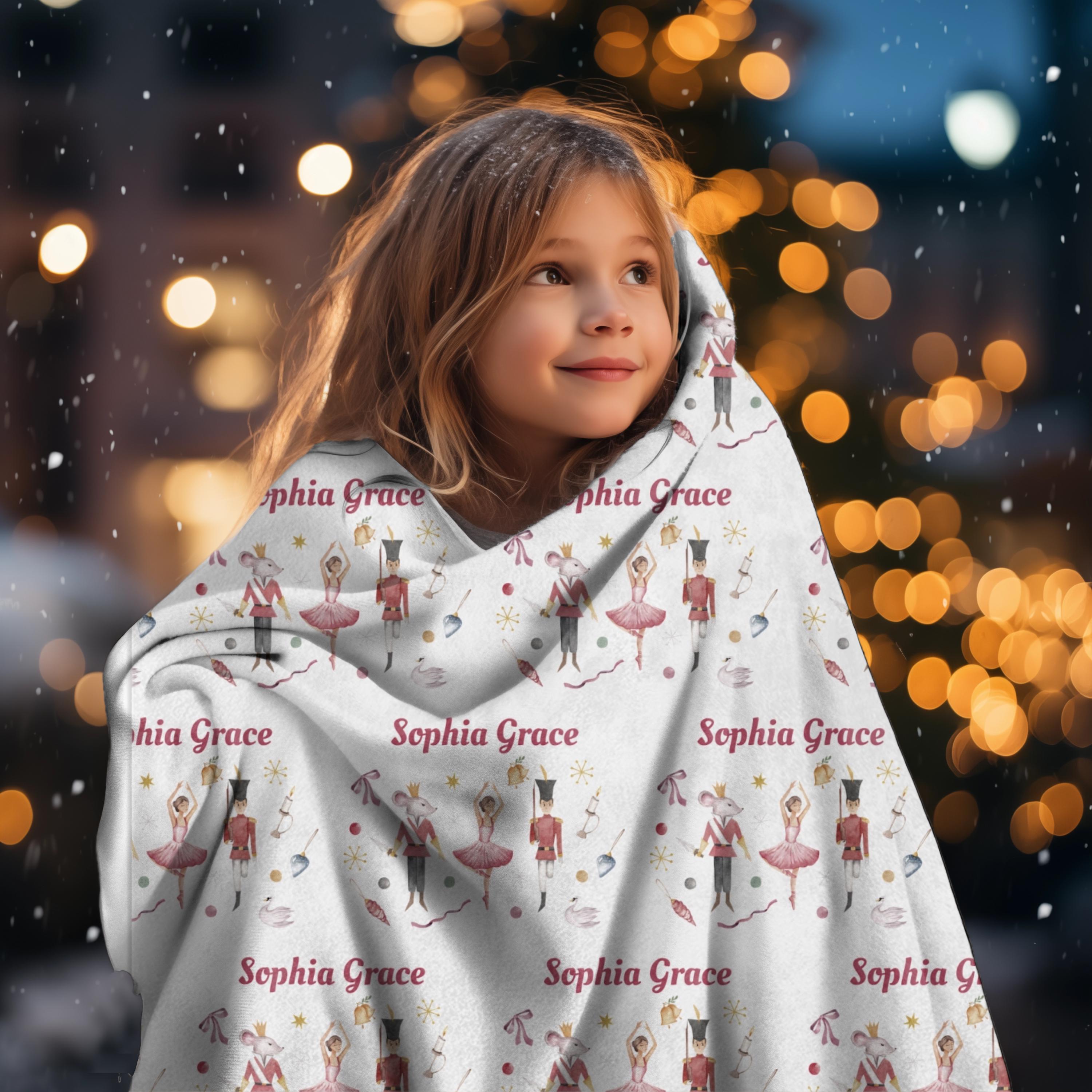 Girls Personalized Nutcracker Minky Blanket, Soft Velveteen Children&#39;s Lap Blankie, Custom girls Throw, Toddler Girl Gift for Ballerina