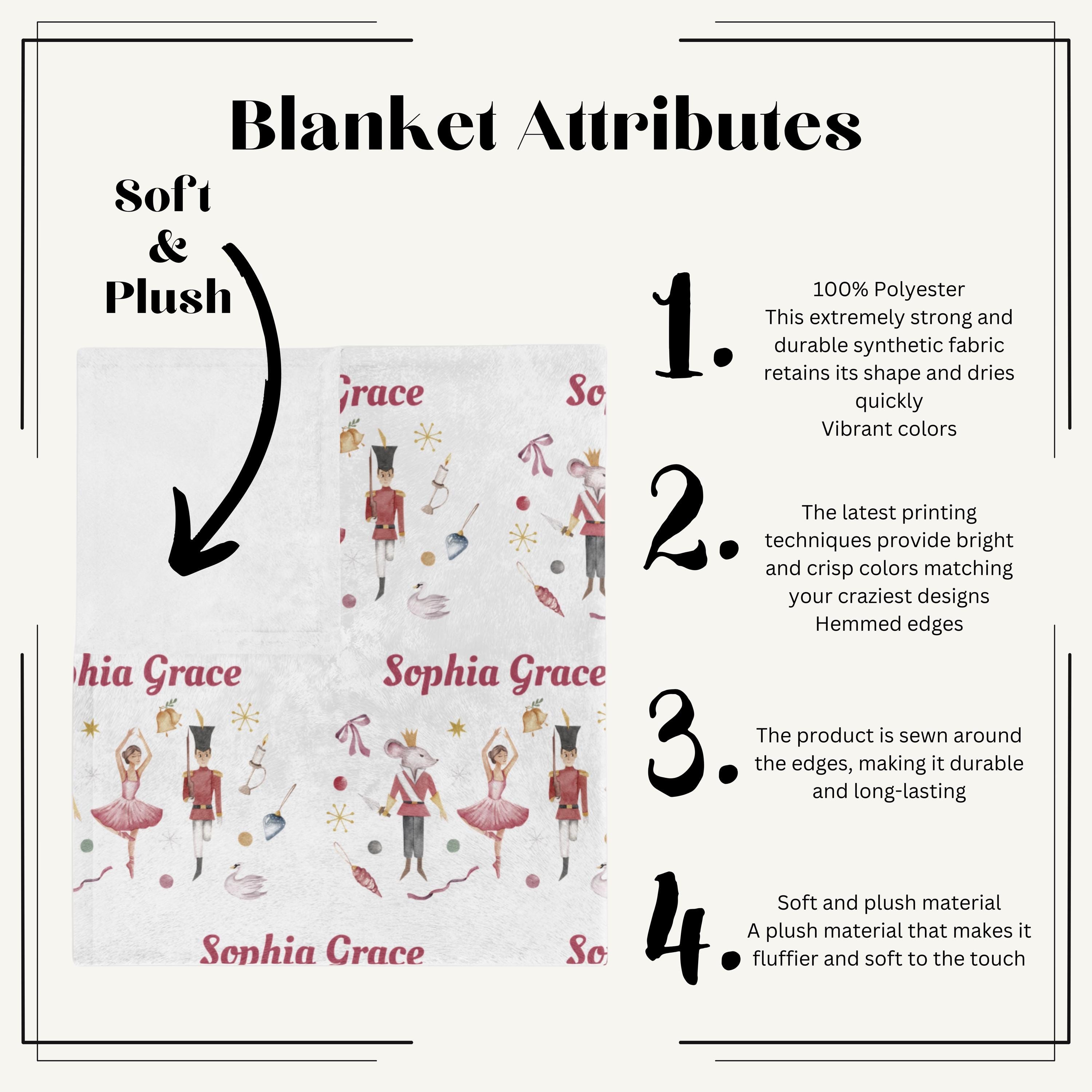 Girls Personalized Nutcracker Minky Blanket, Soft Velveteen Children&#39;s Lap Blankie, Custom girls Throw, Toddler Girl Gift for Ballerina