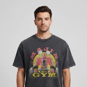 Majin Gym T Shirt Anime Fitness Tee | Manga Inspired Vintage Washed Shirt | Anime Workout Streetwear | Unisex Gift image 1