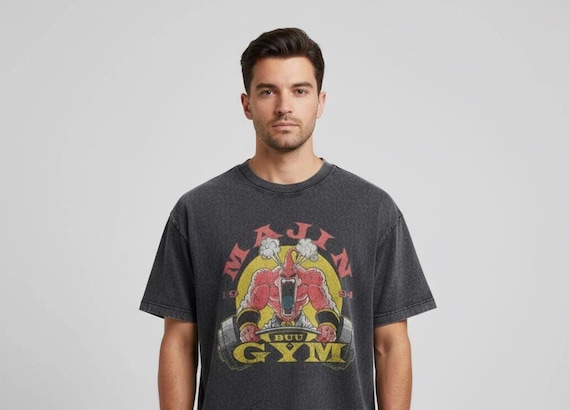 Majin Gym T Shirt Anime Fitness Tee | Manga Inspired Vintage Washed Shirt | Anime Workout Streetwear | Unisex Gift