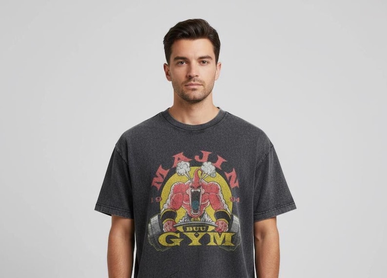 Majin Gym T Shirt Anime Fitness Tee | Manga Inspired Vintage Washed Shirt | Anime Workout Streetwear | Unisex Gift image 1