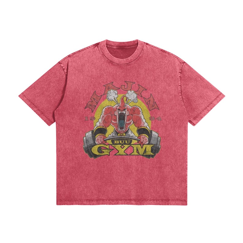 Majin Gym T Shirt Anime Fitness Tee | Manga Inspired Vintage Washed Shirt | Anime Workout Streetwear | Unisex Gift Watermelon Pink
