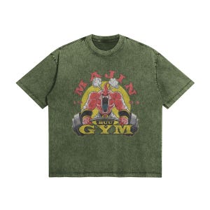 Majin Gym T Shirt Anime Fitness Tee | Manga Inspired Vintage Washed Shirt | Anime Workout Streetwear | Unisex Gift Rifle Green