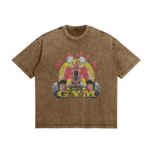 Majin Gym T Shirt Anime Fitness Tee | Manga Inspired Vintage Washed Shirt | Anime Workout Streetwear | Unisex Gift Brown