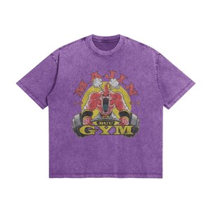 Majin Gym T Shirt Anime Fitness Tee | Manga Inspired Vintage Washed Shirt | Anime Workout Streetwear | Unisex Gift Dark Lavender
