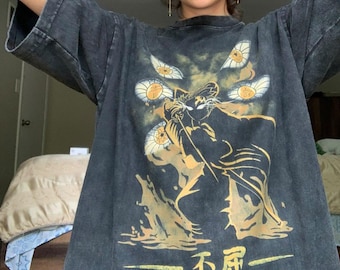 Upper Moon Rank One T-Shirt, Streetwear Unisex Oversized Snow Wash Shirt, Vintage Anime Shirt, Manga Tee, Anime Fan Gift, Otaku Anime Gift