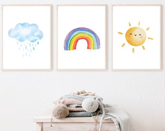 Rainbow Wall Art, Set of 3 Prints, Boy or Girl Nursery Decor, Printable Wall Art, DIGITAL DOWNLOAD