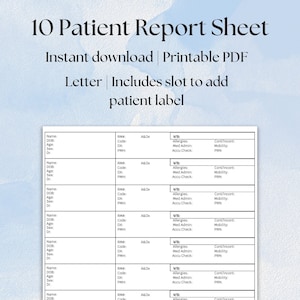 Nurse Report Sheet Student Nurse Report Sheet 10 Patient Report Sheet