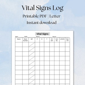 Vital Signs Log Vital Signs Sheet Vital Signs Tracker Vital Signs Template