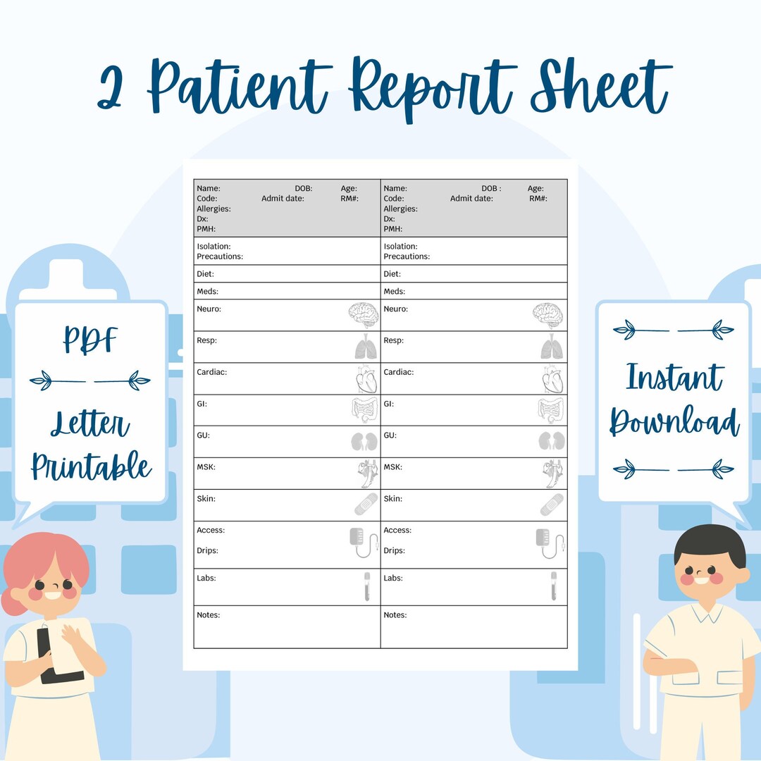 Nurse Report Sheet Patient Report Sheet Patient Care Sheet 2 - Etsy
