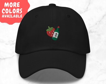 Strawberry Soju | Soju Hat | Korean Hat | Soju Cap | Soju | Soju Merchandise | Embroidered Soju | Korean | Korean Fashion | Soju Bottle