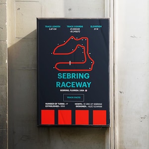 Sebring Raceway Track Poster-Formule 1-poster-Formule 1-print-F1 Track Print-F1 Racing cadeau-F1 cadeau-F1 Circuit-track Art