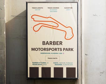 Barber Motorsports Park Track Art Print – Minimalist F1 Racing Gift