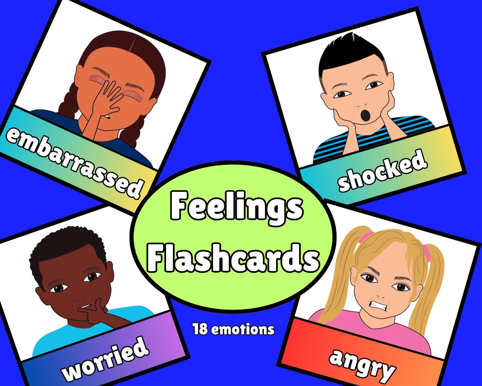 Feelings Flashcards, Multicultural Children Emotions Cards, Big ...