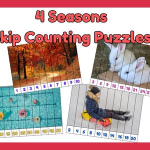 4 Seasons Skip Counting Picture Puzzles, Count by 1s,2s,3s,4s,&5s, Skip Counting, Math Game For Kids, Picture Puzzles, Math Puzzles