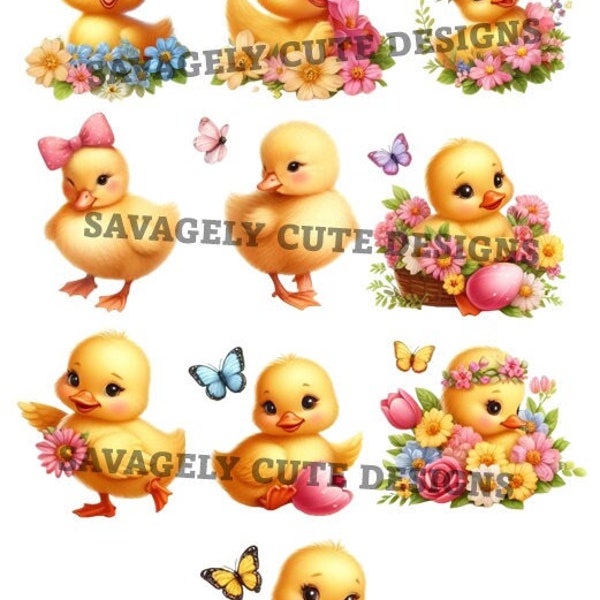 10 Precious Ducklings Clip Art - 300DPI Transparent Backgrounds - Individual files -Commercial- POD - Mother's Day/Children!