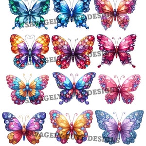 16 atemberaubende Edelstein Schmetterlinge Digitalbilder - 300 DPI - PNG & SVG - POD Druck / Cricut - leuchtende Farben, schöne Edelsteine - Muttertag!