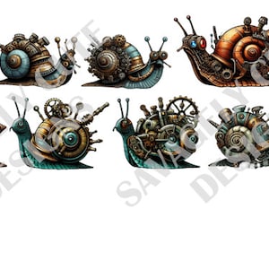 10 Digital Clip Art Images - Cool Steampunk Snails - 300DPI Transparent ...