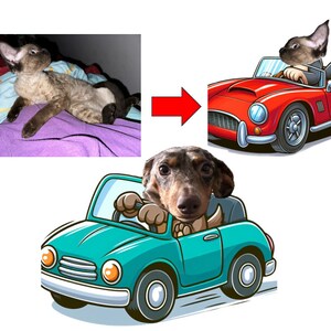 Customized Pet Portrait - Cartoon Driving Animal - High Quality DPI Print!