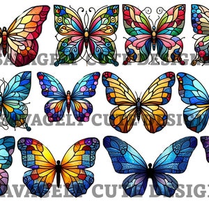 12 arquivos digitais de borboletas de vitrais fabulosos - PNG e SVG - 300 DPI - Fundos transparentes - Ótimos para impressão sob demanda (POD) ou Cricut