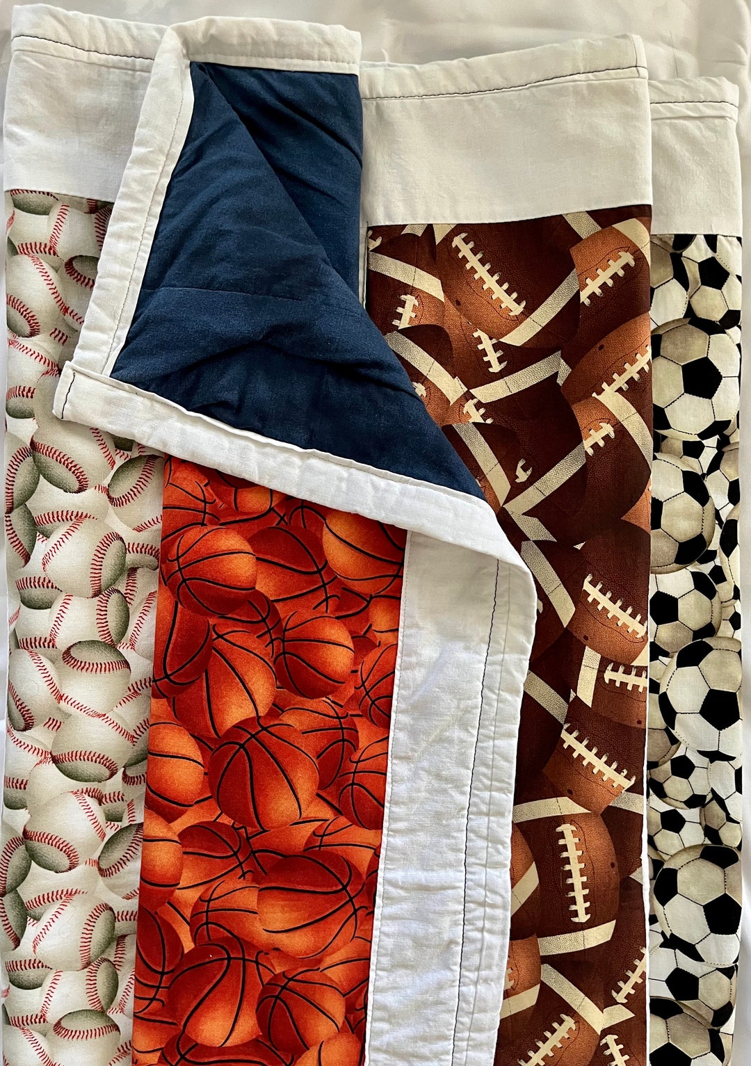 Handmade Sports Baby Quilt: Cotton Baseball, Basketball, Football ...