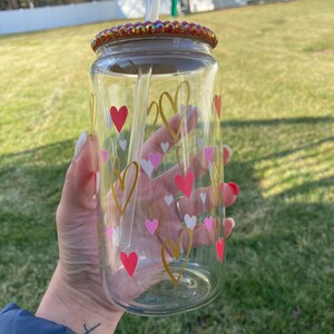 Libbey Cup with Hearts, color changing/Libbey Cups/Beer Glass/Iced Coffee Glass/colorchangingcups/Valentines libbey/glass cup/cute cups