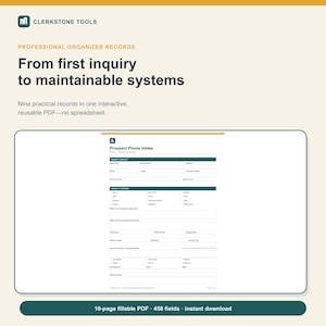 プロの整理収納アドバイザー向けフォームセット：記入可能なPDF形式のクライアント受付フォーム、スペース評価フォーム、セッションログ、メンテナンスプラン