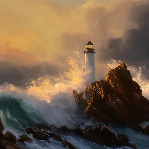 Lighthouses III #005 | Vertical Impressionist Canvas Wall Art