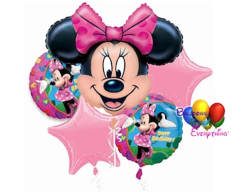 Minnie Mouse Pink Birthday Balloons Deluxe Set, Minnie Globos de Cumpleaños, Minnie Mouse Decorations, Minnie Foil Mylar Balloons Polka Dots