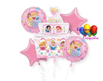 Ramo de globos de cumpleaños de la princesa Disney, decoraciones de globos de fiesta de princesas, suministros para fiestas de princesas, decoraciones de globos princesas