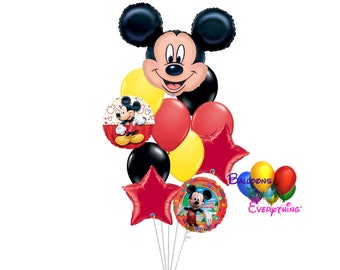 Mickey Mouse Birthday Balloons Deluxe Set, Mickey Globos de Cumpleaños, Mickey Mouse Decorations, Mickey Foil Mylar Balloons Bouquet