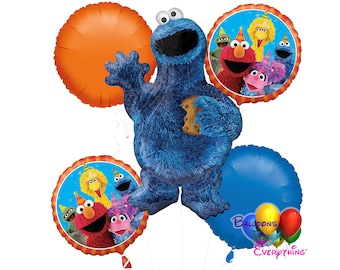 Ramo de globos de cumpleaños de Sesame Street Cookie Monster, Plaza Sesamo Globos Fiesta Decoraciones, Elmo Party Balloons