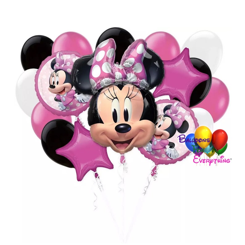 Minnie Mouse Pink Birthday Balloons Deluxe Set, Minnie Globos de Cumpleaños, Minnie Mouse Baby Shower, Minnie Foil Mylar Balloons Polka Dots image 1