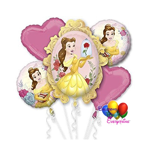 Disney Princess Belle Beauty and the Beast Birthday Balloons Bouquet, Bella y la Bestia Globos Fiesta Decoraciones, Party Decorations