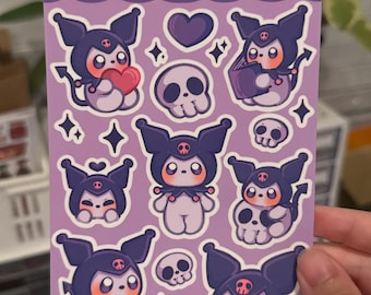 Cute Goth Bunny Sticker Sheet - Cute & Spooky Bunny Stickers | Kawaii Bujo Decor, Journals, Planners, Scrapbooking Stationery