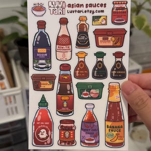 Asian Sauces Sticker Sheet - Cute Condiments, Asian Foods Stickers | Kawaii Bujo Decor, Journals, Planners, Scrapbooking Stationery